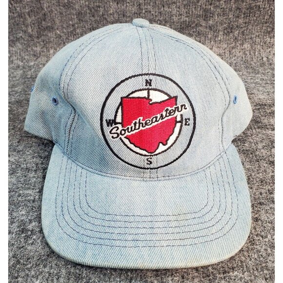 Vtg Southeastern Ohio Denim Snapback Hat Graffiti made USA Flag - Picture 1 of 9